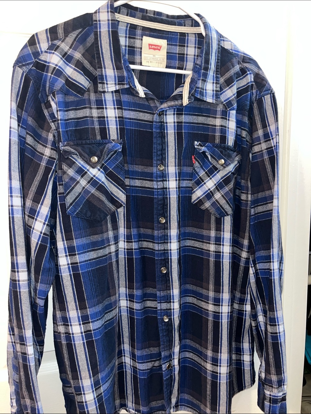 Levi's Navy and Blue Plaid Button-Down Shirt